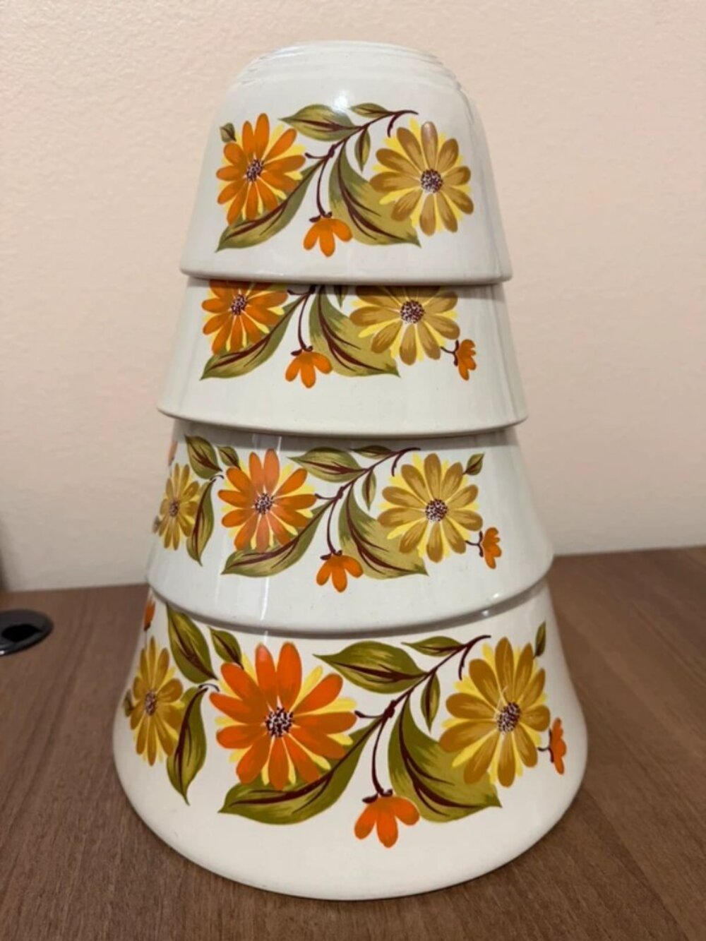 Vintage 1970s Capri Floral Bake Serve n Store Stoneware Nesting Bowls set of 4